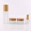 50 stuks veel 5G 15G 30G 50G 100G 1oz 2oz 3oz hoogwaardige cosmetische jar bamboe cover frosted glas bamboe potten voor cosmetische packaging1321A