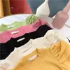 Neueste INS Geripptes T-Shirt für kleine Mädchen, Herbst, leere Puffärmel, Baumwolle, modische Bountiqué-Kleidung, Winter, Herbst, Mädchen-Top, 17 Jahre, 51066326
