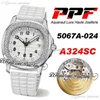 PPF 5067A-024 A324SC Haute Joaillerie 숙녀 시계 Womens 시계 다이아몬드 베젤 화이트 텍스처 다이얼 고무 최고의 버전 PTPP PURETIME C3