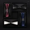 Arco laços gravata de alta qualidade homens banquet business evento casamento terno camisa acessórios na moda pu tendência de couro duplo camada bowtie presentes1