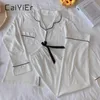 CAIYIER женские пижамные комплекты однотонные женские ночные рубашки зимняя плотная повседневная одежда для сна из хлопка для девочек с отложным воротником милая ночная рубашка 201217
