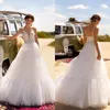 New Designer A Line Wedding Dresses Spaghetti Straps V Neck Lace Beads Beach Bridal Gowns Open Back Sweep Train Bohemian Wedding Dress