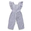 Kids Girls Jumpsuits Summer Baby Girl Ruffles Fly Sleeve Plaid Overalls Jumpsuit Children Cotton Clothes A56928486786