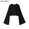 Wotwoy Summer Silk Crop Tops Women High Street Flare Sleeve Chiffon Blouses Women Navel White Blouse Shirt Vrouw Blusa Nieuw 201201