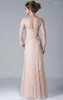 2020 NYA BLUSH Pink Lace Mother of the Bride Dresses långa ärmar Applikationer Golvlängd Formell moderklänning Kvällsklänningar Billiga C243T