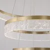 Nordic Golden Chandelier Ring Resin Texture Lampshade Light Luxury Modern Villa Duplex Living room Dining room Bedroom Lamp