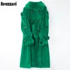 Nerazzurri Longo Quente Fluffy Faux Fur Trench Coat para Mulheres Dupla Castido Rosa Verde Branco Plus Size Inverno Fashion Belt 201110