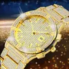 Livraison directe 18K or Quartz hommes montre rôle plein diamants hommes montres Hip Hop glacé montre-bracelet mâle horloge étanche Relogio