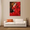 Handmade Portrait Oil Paintings Flamenco Dancers in Red Modern Woman Dancing Artwork for Kitchen Office Living Room Wall Hall Art