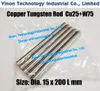 (2PCS PACK) Ø15x200Lmm Copper Tungsten Rod W75 (Copper 25%+Tungsten 75%), Spark Erosion Copper Tungsten Electrode Alloy Round Bar Dia. 15mm