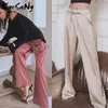 Summer Women's Wide Leg Pants High midja Kvinnliga byxor Elegant Casual Lace Up Drape Soft Summer Loose Pants for Women White 201113