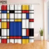 Mondrian stil geometrisk dusch gardin badrum polyester tyg Vattentät badrum dusch gardin 12hooks t200711