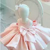 New Fashion Beaded Bow Baby Girl Dress Princess Fluffy Tulle Infant Clothes Baby Girls Baptism Christening 1st Birthday Gown Q1223