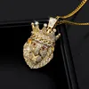 Lion Head Pendant Necklace Hip hop Punk Gold Platnium Color Zircon Choker Chain Ice Out Necklace for Women Men Jewelery Gift 2010284m