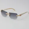 2022 New Model Micro-paved Diamond Sunglasses Original Black Buffalo Horn Rimless Genuine Natural Sun Glasses 18K Gold C Decoration Male Female Glasses UV 400 lens