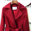 High-end Women's Jacket Classic Water Ripple Cashmere Coat Kvinnors Lång Sektion Höst Vinter Cashmere Coat Fashion Red Jacket 201103