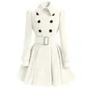 Automne hiver manteau femmes Vintage Slim Double boutonnage laine vestes femme élégant Long chaud blanc manteau casaco feminino 201215