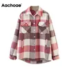 Aachoae Loose Casual Wool Plaid Jacket Women Turn Down Collar Fashion Coat With Pockets Autumn Long Sleeve Ladies Jackets Coats 211223