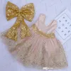 Spaanse stijl kinderen feestjurken bloem meisjes sequin bowknot kant tutu formele jurk bruiloft kinderen baby prinses kleding S1898