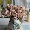 30 cm Rose Różowy Jedwabny Bukiet Piwonia Sztuczne Kwiaty 5 Duże głowy 3 Mały Bud Bride Wedding Home Decoration Fake Flowers Faux