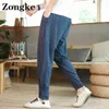 Zongke rayé travail vêtements hommes pantalons lin chinois taille 5XL pantalons de survêtement pour hommes mode Leggings 2022 printemps nouveautés Y220308