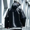 文字ブラックマルチポケットメンズヒップホップカーゴジャケットコートストリートウェアカーディガンジッパーカジュアルTechwearフード付き男性アウターウェアトップ201218