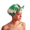 Bonnet de douche pour femmes, bonnets de cheveux pour turban long et grand réutilisable (rayure feuilles fleurs)