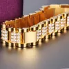 Micro Paved Cubic Zirconia Bling Iced Out Gold Stainless Steel Watch Band Link Chain Bracelet Men Hip Hop Rapper Jewelry