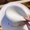 Hot Sale-White Wide Brim Wool Fedoras With Color Ribbon For Wedding Party Hats Pork Pie Fedora Hat Floppy Triby Panama Hat