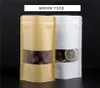 50pcs Reusable Kraft Paper Bag with Frosted Window Stand Up Pouches Food Packaging Ziplock Tear Notch