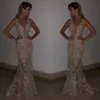 Sexy arabisches Muster Spitze Meerjungfrau Abendkleider lang 2022 glitzernde Pailletten Silber Gold Prom Pageant Kleider Frauen Glitter Strap Cocktail Party Kleid