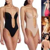 Women Seamless Backless Bodysuit Underwear Sexy Lingerie Invisible Bra Slimming Body Shaper Plunge Deep Cut Bras Strap Brassiere 220125