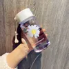 Nuove bottiglie d'acqua in plastica trasparente piccola margherita Bottiglia d'acqua smerigliata creativa da 500 ml con tazza da tè da viaggio in corda portatile HH9-3680