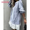 Casual Dresses UGOCCAM A-Line Long Sleeve Woman Dress Patchwork Turn-down Collar Ruffles Young Style Sweet Loose Dresse For Women Clothes