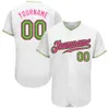 Custom White Neon Green-Pink Authentic Baseball Jersey