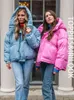 Toppies Veste d'hiver Femmes Capuche Rose Puffer Vestes Lâche Casual Candy Couleur Manteau Coréen Mode Outwear 211221