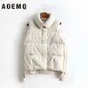 Aoemq katoenen jas uit het kader wintervest dikke sectie houd warme vest jas turn kraag vaste koude seizoen jas dames kleding 201031