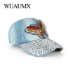 Wuaumx Berretto da baseball con strass Donna Handmade Farfalla Bling Cap per ragazza Lady Snapback Caps Denim Visiera casquette femme sport Y200714