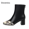 Dovereiss Fashion Women's Shoes Winter new Sexy beige serpentine Elegant Zipper Square toe Short boots Concise Mature 31-491