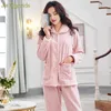 Rosa kvinnor pyjamas plus storlek elengant prägling mönster vinter varma kvinnor flannel pajama cardigan loungewear kvinna sleepwear ny t200707