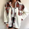 Kvinnors blusar Kvinnors skjortor 2022 Fashion Coat Winter Warm Long Sleeve Stitching Plaid Pocket Jacket Femme Autumn Coats Blus