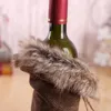 Yaratıcı Yeni Şarap Kapağı ile Yay Ekose Keten Şişe Giysileri Kabartmak Ile Yaratıcı Şarap Şişesi Kapak Moda Noel