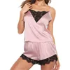 2st Set Kvinnor Lace Sleepwear Lady Sexy Silk Underwaist Boxers V Neck Shorts Pajama Fashion Justerbar Ultra Thin 6xy G2