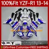 Kit de corpo de OEM para Yamaha YZF-R1 YZF1000 YZF R 1 2013-2014 Moto Bodywork 97No.72 YZF R1 1000 CC 2013 2014 Branco Azul 1000CC YZF-1000 YZFR1 13 14 Fairing de Molde de Injeção