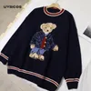 Camisolas das Mulheres Uvrcos Oversize Mulheres Outono Inverno Knitwear Pullovers Casual Coreano Meninas Bonito Urso de Teddy Jaquard Camisola V-Neck Knitt