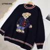 Women's Sweaters UVRCOS Oversize Women Autumn Winter Knitwear Pullovers Casual Korean Girls Cute Teddy Bear Jaquard Sweater V-neck Knitt