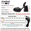 여성을위한 Aneikeh 신발 2021 봄 / 가을 버클 솔리드 스퀘어 힐 펌프 슬링 백 플랫폼 펑크 숙녀 신발 Zapatos de Mujer C0129
