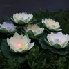 Dekoracyjne kwiaty Wieńce Sztuczne Wodoodporne LED Włókna Światła Pływające Beige Lotus Heads Lily Wedding Party Night D56