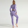 Women Seamless Sprot Set Fitness Sports Suits GYM Cloth Long Sleeve Shirts High Waist Running Leggings Workout Pants Shirts LJ201120