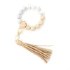 Wood Beads Bracelet Keyring Women bead wrist key chain Silicone Keychain For Keys Tassel Accessories Multicolor Handbag Car Charms Pendant J